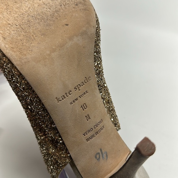 Kate Spade NY Heels Slingback Shoes Open Toe Bow Glitter Metallic Gold Size 10 - Picture 8 of 8